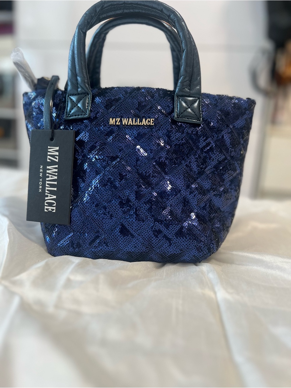 New! MZ Wallace Metro Tote Delux in Navy Sequin